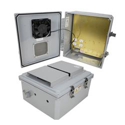 14x12x06 Polycarb Weatherproof NEMA 3R Enclosure, 120VAC MNT PLT, Mech Therm Heat & Fan, Dark Gray的图片